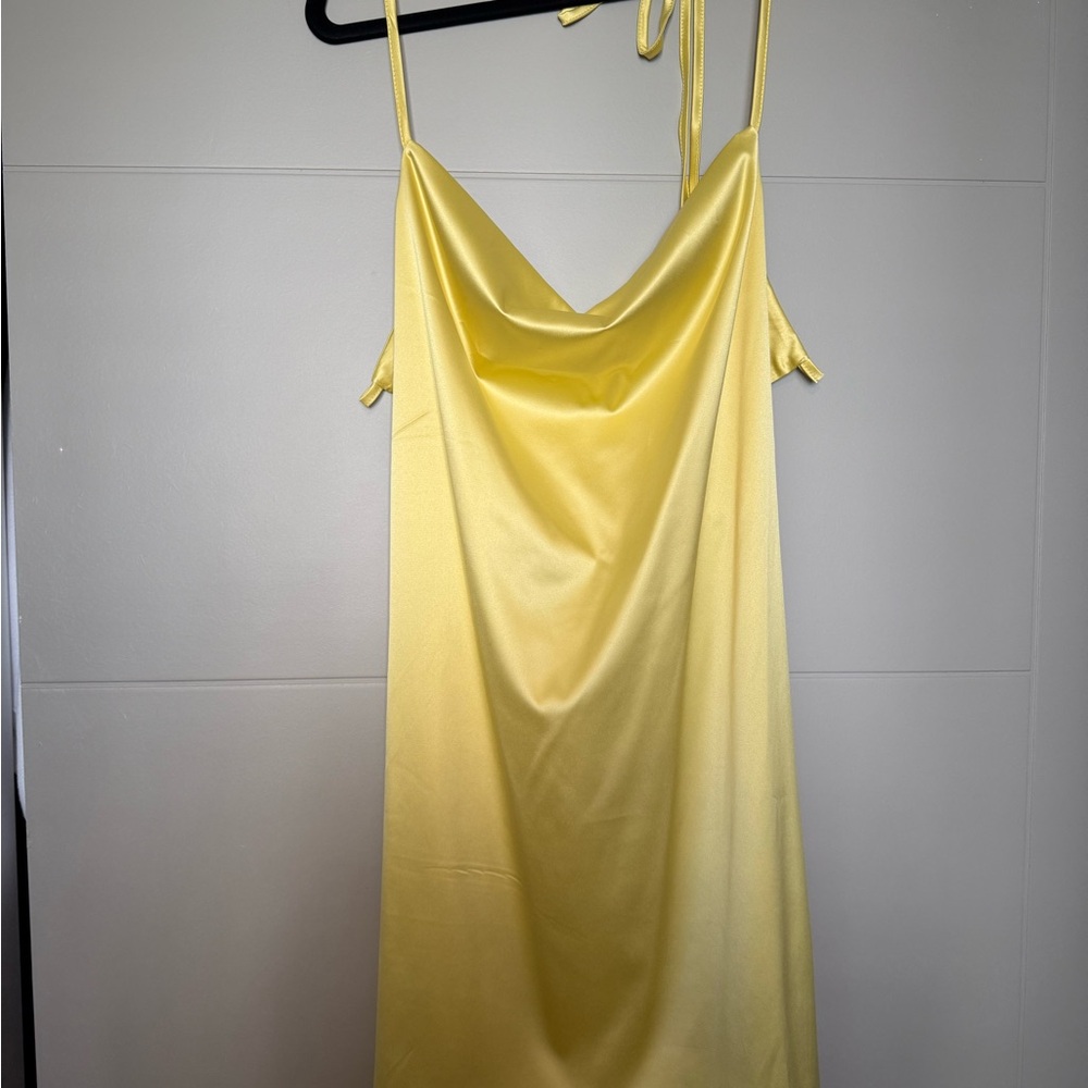 SHEIN Yellow Backless Satin Dress